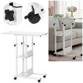 Stolik na kółkach regulowany 76-86 cm biurko mobilne pod laptopa biały