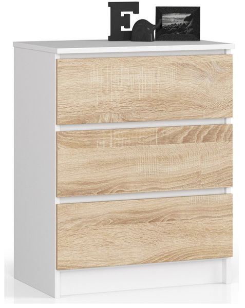 KOMODA K 60 cm 3 SZUFLADY BIAŁA / SONOMA zdjęcie 1