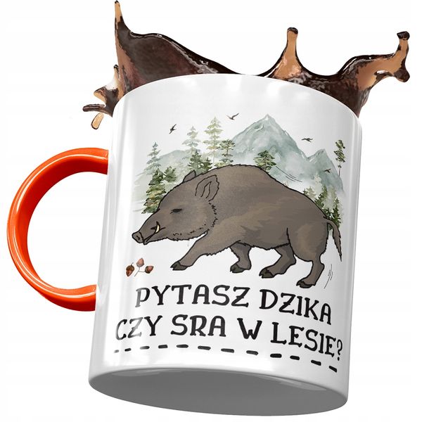 Kubek Pomarańczowy Śmieszny Pytasz Dzika Czy Sra? Z Nadrukiem Ze Zdjęciem zdjęcie 1