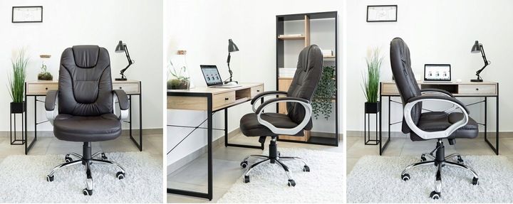 FOTEL BIUROWY OBROTOWY KRZESŁO BIUROWE OBROTOWE ERGONOMICZNY SKÓRZANY BRĄZ zdjęcie 15