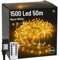 Lampki świąteczne drucik 1500 Led 50m IP44 Biały ciepły + pilot