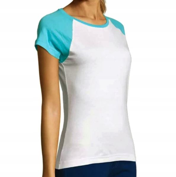 T SHIRT BLUZKA KOSZULKA DAMSKA XL BIAŁA Z LAZUREM BAWEŁNA SOL'S zdjęcie 3