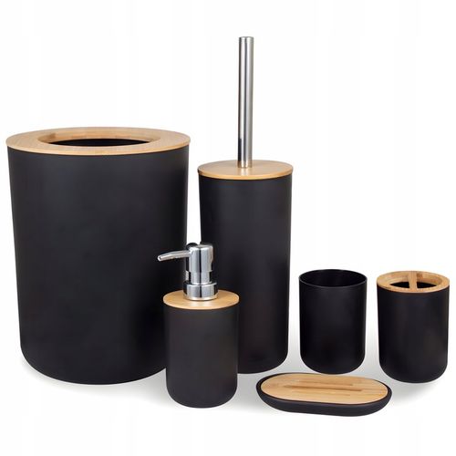 ZESTAW ŁAZIENKOWY 6 ELEMENTÓW AKCESORIA DO WC KOSZ DOZOWNIK CZARNY KOMPLET na Arena.pl