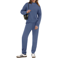 Damski Komplet Dresowy Bluza Golf Spodnie Sportowy Casualowy Niebieski XL