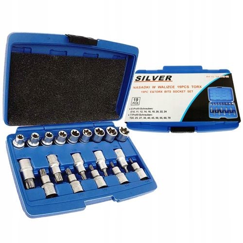 SILVER ZESTAW NASADEK TORX NASADKI KLUCZE NASADOWE E-TORX 1/2 19E SK-019-03 na Arena.pl