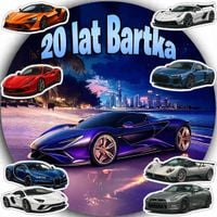 OPŁATEK NA TORT 20CM - SUPER SAMOCHÓD DEKORACJA URODZINOWA + IMIĘ 15CM 18CM