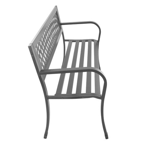 Ażurowa ławka ogrodowa z oparciem metalowa konstrukcja grafitowa na Arena.pl