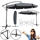 DUŻY PARASOL OGRODOWY REGULOWANY POKROWIEC WYSIEGNIK 350CM DALLAS C. SZARY
