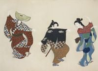 Plakat 18x13cm Dancers, Sekka Japoński Vintage do Salonu