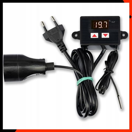 TERMOSTAT ELEKTRONICZNY REGULATOR TEMPERATURY Z GNIAZDKIEM I WTYCZKĄ 230V na Arena.pl