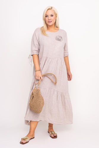 PURO LINO Malinowa sukienka maxi z kwiatem len uni duży na Arena.pl