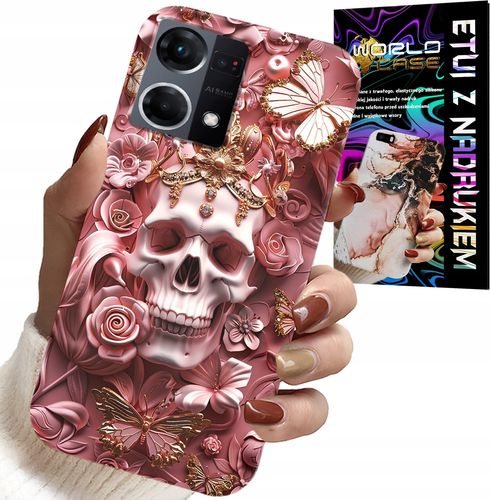 ETUI DO OPPO RENO7 4G - KOBIECE, MODNE WZORY, CZASZKA W RÓŻE na Arena.pl