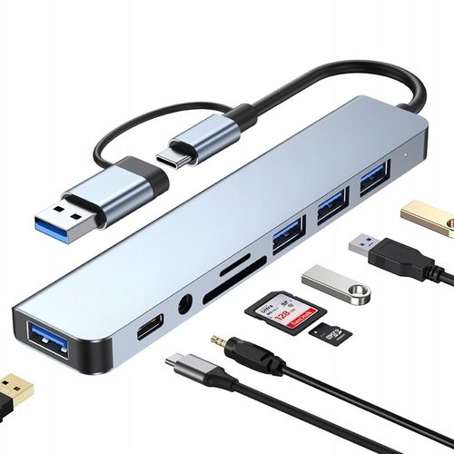HUB ADAPTER UNIWERSALNY ROZDZIELACZ USB-C 8w1 CZYTNIK SD USB 3.0 AUDIO na Arena.pl