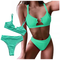 STRÓJ KĄPIELOWY DWUCZĘŚCIOWY WYSOKI STAN BIKINI ZIELONY KOSTIUM PLAŻA BASEN