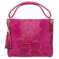 VERA PELLE torebka zamszowa worek kroko z frędzelkami V592 fuksja