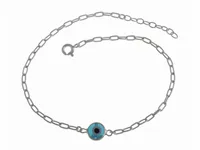 DELIKATNA RODOWANA SREBRNA BRANSOLETKA NA NOGĘ KÓŁKO KÓŁECZKO OKO PROROKA