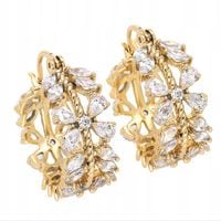 Kolczyki pozłacane kwiaty z cyrkoniami eleganckie 24×10 mm