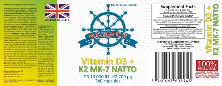 Navigator Witamina D3 10000 IU K2 MK-7 Natto 200 mcg 240 kapsułek + GRATIS zdjęcie 3