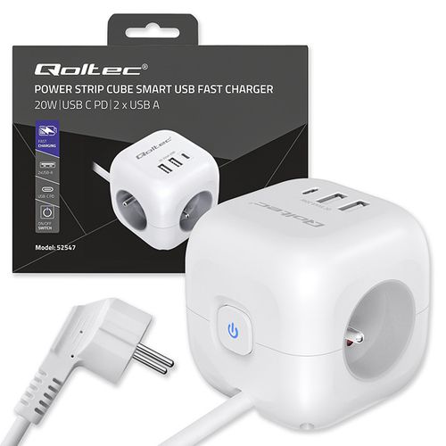 Qoltec Kostka Zasilająca 6w1, USB-C PD 20W, 2m, Biała na Arena.pl