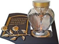 SOLAR SOLARNY ZNICZ LAMPION NA GRÓB SERCE SZKŁO ZŁOTO SKOS SENTENCJA