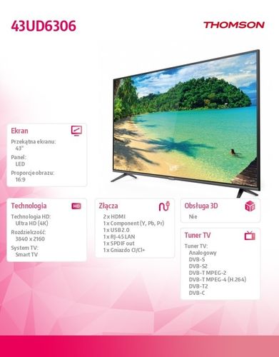 Thomson Telewizor 43 43UD6306 na Arena.pl