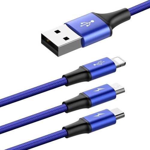 Kabel USB Baseus Rapid 3w1 Typ C / Lightning / Micro 3A 1,2M - niebieski na Arena.pl