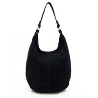 VERA PELLE torebka skórzana zamszowa worek na ramię V058 czarna