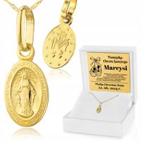 Złoty Medalik z Łańcuszkiem Matka Boska pr. 585 na Pamiątkę Chrztu Świętego