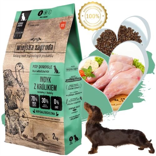 sucha karma dla psa wiejska zagroda indyk z królikiem hipoalergiczna s 2 kg na Arena.pl