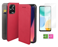 Etui z klapką do HONOR X5c Plus pokrowiec czerwony portfel + szkło na ekran