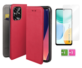 Etui z klapką do HONOR X5c Plus pokrowiec czerwony portfel + szkło na ekran