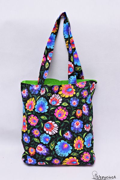 Torba na zakupy szopperka czarny łowicz z zieloną podszewką zdjęcie 1
