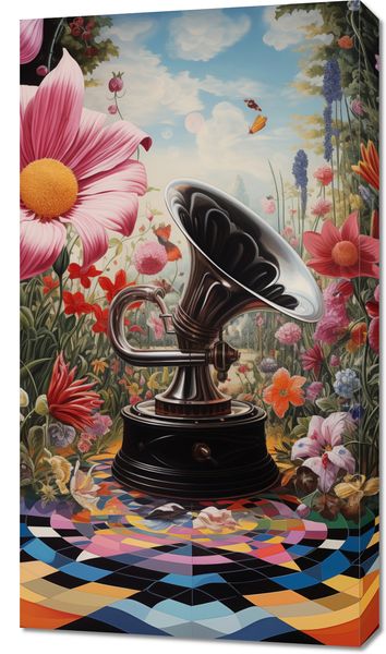 Obraz 50x90cm Gramofon w Kwiatach zdjęcie 1