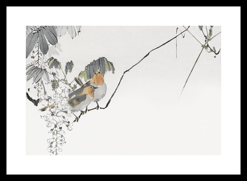 Plakat 30x20cm Two Sparrows, Seitei Japoński Vintage zdjęcie 3