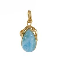 Zawieszka - larimar łza w srebrze złoconym z liśćmi 1