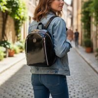 Czarny Połysk Mały Plecak Młodzieżowy