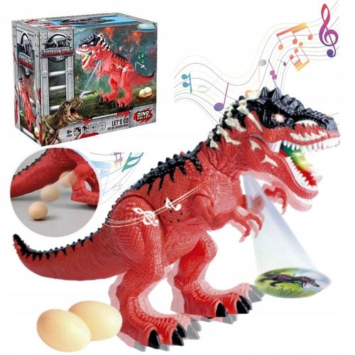 DUŻY DINOZAUR T-REX Z PROJEKTOREM Chodzi Ryczy ZNOSI JAJA Czerwony na Arena.pl