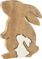 Dekoracja J-Line Królik Profil Sylwetka - drewno - biały/naturalny 20 x15cm