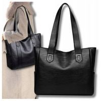 Torebka skórzana czarna A4 pojemna duża Torba klasyczna XL Damska klasyczna