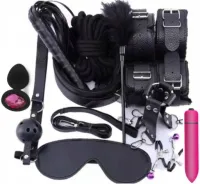 MAX Zestaw BDSM Kajdanki Wibrator Bat Zaciski Knebel Sex Gadżety Erotyczne