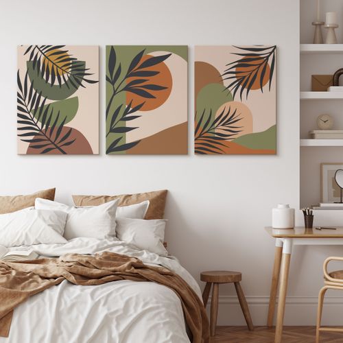 OBRAZY NA ŚCIANĘ SET ABSTRAKCJA LIŚCIE PALMOWE NATURA STYL BOHO 90cm x 40cm na Arena.pl