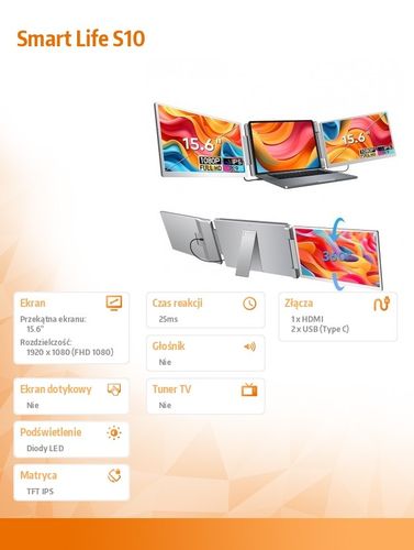 Monitory do laptopa Extralink Smart Life S10 2-Screen 15,6'' Full HD IPS na Arena.pl