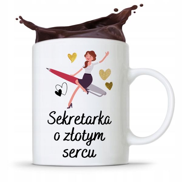 Kubek Prezent Dla Sekretarki O Złotym Sercu Z Nadrukiem Ze Zdjęciem zdjęcie 1