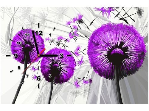 60CM 40CM ZEGAR OBRAZ DMUCHAWCE FIOLECIE DRUK PŁÓTNO RAMA na Arena.pl