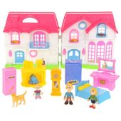 Rozkładany Domek dla Lalek do Zabawy Rodzina Meble Pies - niebieskie łóżko