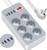 Listwa zasilająca 10w1 6 gniazd AC + 3x USB A + 1x USB C z włącznikiem 1.2m
