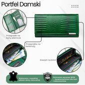 portfel damski skórzany lakierowany zielony z tłoczeniem croco sp-16-cgrn