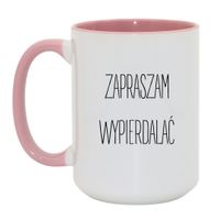 KUBEK "ZAPRASZAM WYPIERDALAĆ" Wzór - Duży Biało-Różowy 450 ml