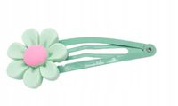Dziewczęca spinka zielony kwiatek z różowym środkiem na zatrzask klik 6cm