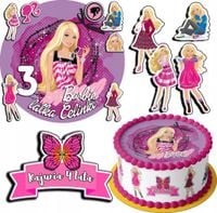 ZESTAW OPŁATEK NA TORT 30CM + 17 POSTACI - LALKA + IMIĘ 24CM 26CM